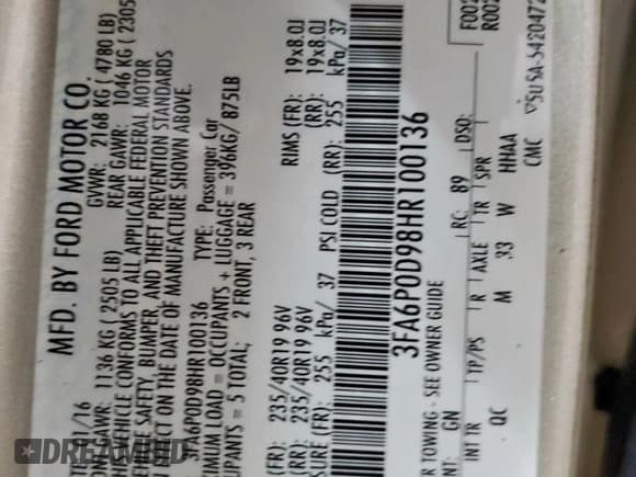 ✅ 2017 Ford Fusion Platinum • VIN: 3FA6P0D98HR100136 • Lot: 83815345. Listed on Copart with 99,002 mi. Free auction sales archive from the USA and detailed vehicle history report at DreamBid. Image 12.