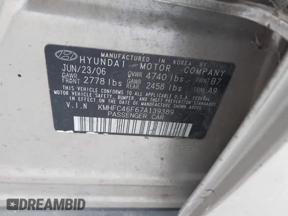 ✅ 2007 Hyundai Azera SE • VIN: KMHFC46F67A139389 • Lot: 42974339. Listed on IAAI with 127,895 mi. Free auction sales archive from the USA and detailed vehicle history report at DreamBid. Image 9.