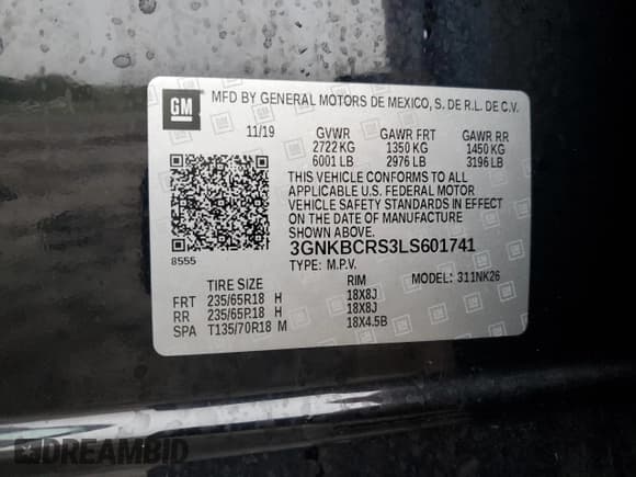 ✅ 2020 Chevrolet Blazer LT • VIN: 3GNKBCRS3LS601741 • Lot: 83802515. Listed on Copart with 83,191 mi. Free auction sales archive from the USA and detailed vehicle history report at DreamBid. Image 13.