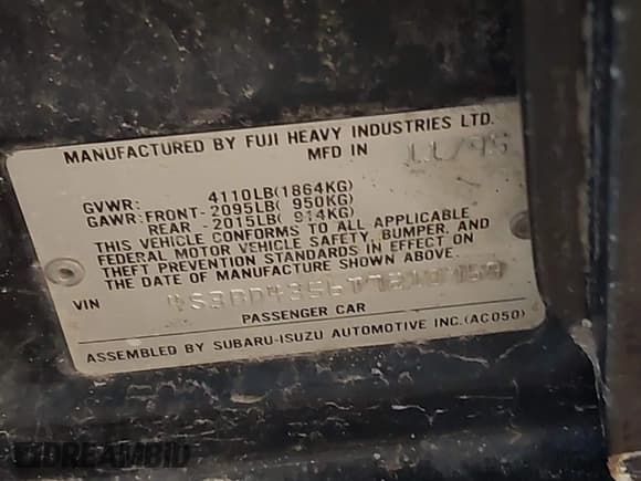 ✅ 1996 Subaru Legacy L • VIN: 4S3BD4356T7210769 • Lot: 41840777. Wystawiony na IAAI z przebiegiem 213 384 mil. Bezpłatny archiwum sprzedaży aukcyjnych z USA i szczegółowy raport historii pojazdu na DreamBid. Zdjęcie 9.