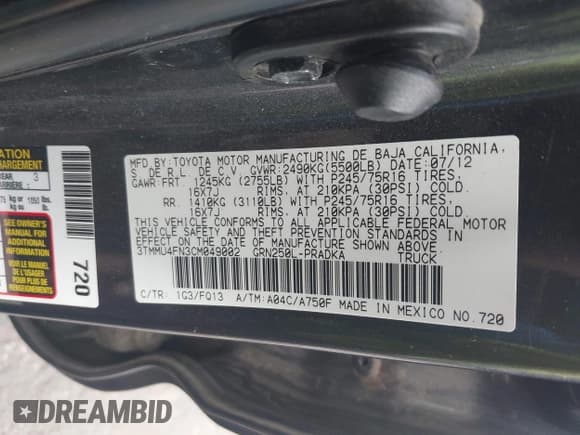 ✅ 2012 Toyota Tacoma • VIN: 3TMMU4FN3CM049002 • Lot: 41958174. Listed on IAAI with 164,337 mi. Free auction sales archive from the USA and detailed vehicle history report at DreamBid. Image 9.