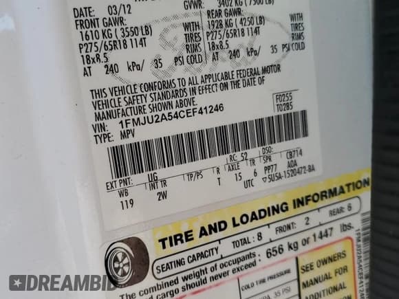 ✅ 2012 Ford Expedition Limited • VIN: 1FMJU2A54CEF41246 • Lot: 81250845. Wystawiony na Copart z przebiegiem 237 096 mil. Bezpłatny archiwum sprzedaży aukcyjnych z USA i szczegółowy raport historii pojazdu na DreamBid. Zdjęcie 12.