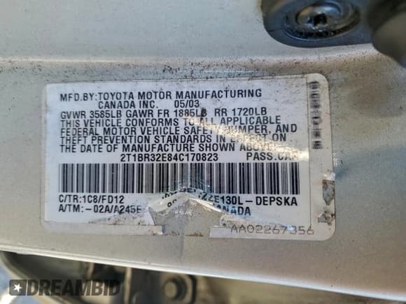 ✅ 2004 Toyota Corolla CE • VIN: 2T1BR32E84C170823 • Лот: 95244755. Опубликован ранее на Copart с пробегом 269 269 миль. Бесплатный доступ к архиву аукционных продаж из США и подробный отчёт об истории автомобиля на DreamBid. Изображение 12.