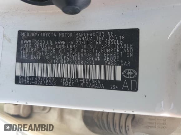 ✅ 2018 Toyota Corolla LE • VIN: 2T1BURHE2JC082774 • Lot: 80858425. Wystawiony na Copart z przebiegiem Nie podano. Bezpłatny archiwum sprzedaży aukcyjnych z USA i szczegółowy raport historii pojazdu na DreamBid. Zdjęcie 12.