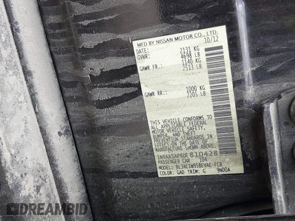 ✅ 2013 Nissan Maxima S • VIN: 1N4AA5AP4DC810428 • Lot: 42150012. Listed on IAAI with 149,824 mi. Free auction sales archive from the USA and detailed vehicle history report at DreamBid. Image 9.