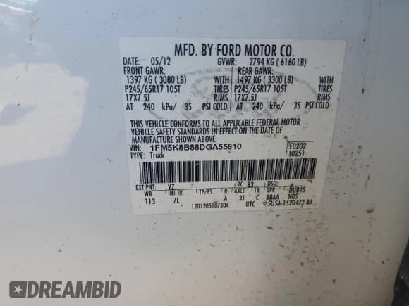 ✅ 2013 Ford Explorer • VIN: 1FM5K8B88DGA55810 • Lot: 92340575. Wystawiony na Copart z przebiegiem 83 584 mil. Bezpłatny archiwum sprzedaży aukcyjnych z USA i szczegółowy raport historii pojazdu na DreamBid. Zdjęcie 13.