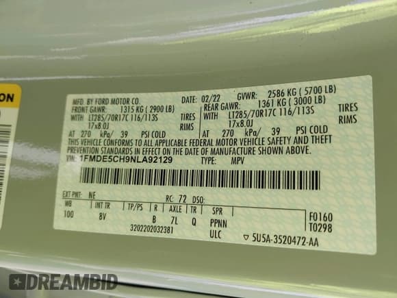 ✅ 2022 Ford Bronco • VIN: 1FMDE5CH9NLA92129 • Lot: 40689587. Listed on IAAI with 38,259 mi. Free auction sales archive from the USA and detailed vehicle history report at DreamBid. Image 9.