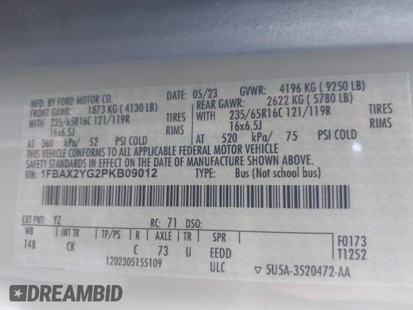 ✅ 2023 Ford Transit Passenger XL • VIN: 1FBAX2YG2PKB09012 • Лот: 41814263. Опубликован ранее на IAAI с пробегом 50 901 миль. Бесплатный доступ к архиву аукционных продаж из США и подробный отчёт об истории автомобиля на DreamBid. Изображение 9.