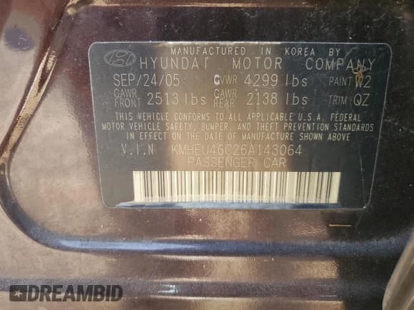 ✅ 2006 Hyundai Sonata GLS • VIN: KMHEU46C26A143064 • Лот: 75920084. Опубликован ранее на Copart с пробегом 215 420 миль. Бесплатный доступ к архиву аукционных продаж из США и подробный отчёт об истории автомобиля на DreamBid. Изображение 13.