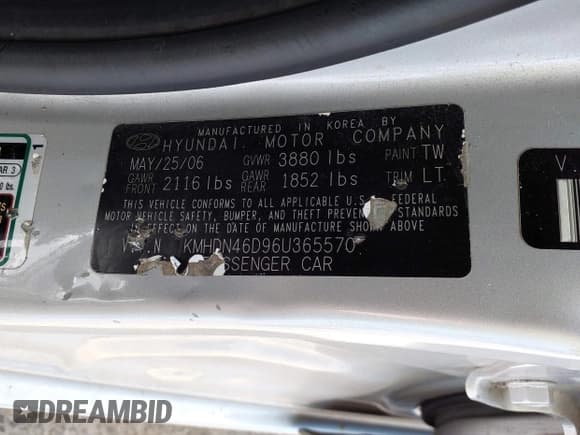 ✅ 2006 Hyundai Elantra GLS • VIN: KMHDN46D96U365570 • Lot: 42342350. Wystawiony na IAAI z przebiegiem 29 365 mil. Bezpłatny archiwum sprzedaży aukcyjnych z USA i szczegółowy raport historii pojazdu na DreamBid. Zdjęcie 9.