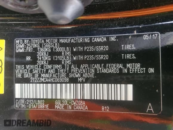 ✅ 2017 Lexus RX 350 • VIN: 2T2ZZMCA4HC069098 • Лот: 58711455. Опубликован ранее на Copart с пробегом Не указан. Бесплатный доступ к архиву аукционных продаж из США и подробный отчёт об истории автомобиля на DreamBid. Изображение 14.