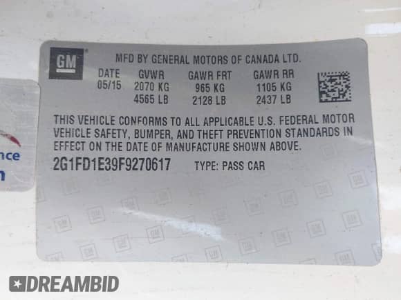 2015 Chevrolet Camaro LT with VIN 2G1FD1E39F9270617, listed as a IAAI auction lot 43451910 with 118,143 mi miles and . Bid and sale history available at DreamBid. Image 9.