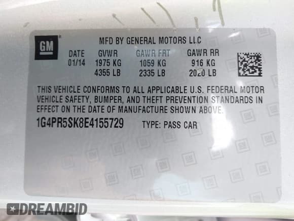 ✅ 2014 Buick Verano Convenience Group • VIN: 1G4PR5SK8E4155729 • Lot: 42996367. Wystawiony na IAAI z przebiegiem 111 072 mil. Bezpłatny archiwum sprzedaży aukcyjnych z USA i szczegółowy raport historii pojazdu na DreamBid. Zdjęcie 9.