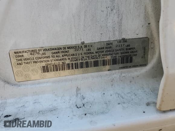 ✅ 2007 Volkswagen Jetta Wolfsburg Edition • VIN: 3VWEF81K37M067344 • Лот: 68866265. Опубликован ранее на Copart с пробегом 122 228 миль. Бесплатный доступ к архиву аукционных продаж из США и подробный отчёт об истории автомобиля на DreamBid. Изображение 12.