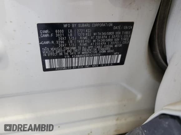 ✅ 2024 Subaru Ascent Onyx • VIN: 4S4WMAHD8R3458906 • Lot: 64054775. Listed on Copart with Not provided. Free auction sales archive from the USA and detailed vehicle history report at DreamBid. Image 14.