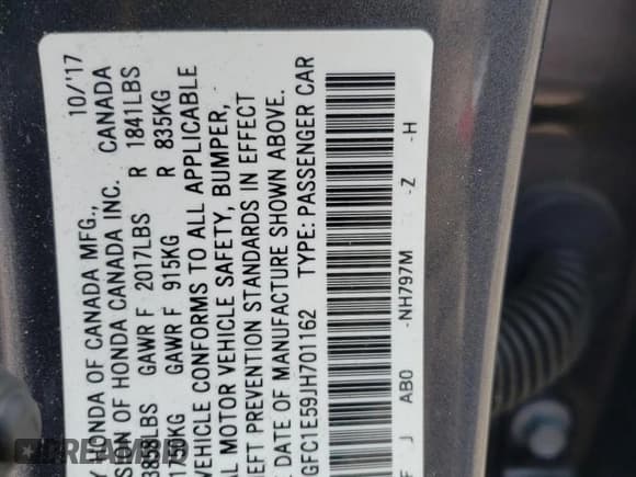 ✅ 2018 Honda Civic Si • VIN: 2HGFC1E59JH701162 • Lot: 53528073. Listed on Copart with 81,927 mi. Free auction sales archive from the USA and detailed vehicle history report at DreamBid. Image 12.