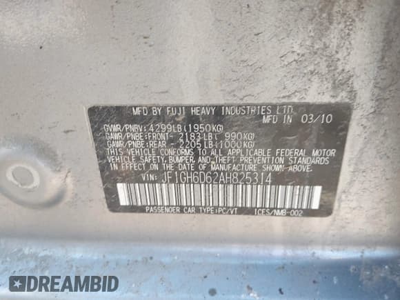 ✅ 2010 Subaru Impreza Outback Special Sports • VIN: JF1GH6D62AH825314 • Lot: 41974148. Listed on IAAI with 136,339 mi. Free auction sales archive from the USA and detailed vehicle history report at DreamBid. Image 9.