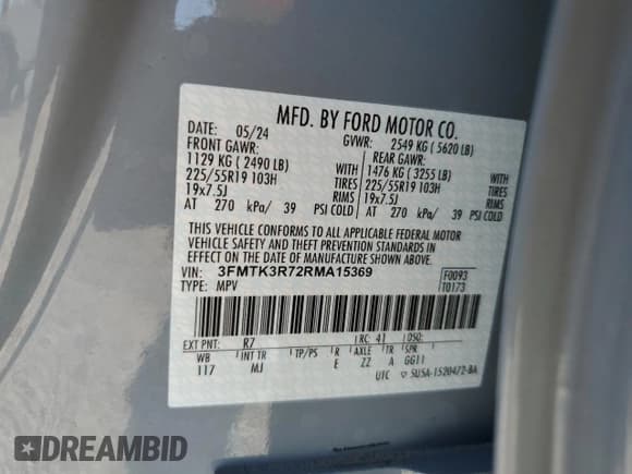 ✅ 2024 Ford Mustang Mach-E Premium • VIN: 3FMTK3R72RMA15369 • Лот: 50387625. Опубликован ранее на Copart с пробегом 1 440 миль. Бесплатный доступ к архиву аукционных продаж из США и подробный отчёт об истории автомобиля на DreamBid. Изображение 14.