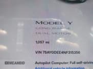 ✅ 2022 Tesla Model Y Long Range • VIN: 7SAYGDEE4NF315356 • Lot: 42895102. Wystawiony na IAAI z przebiegiem 1 057 mil. Bezpłatny archiwum sprzedaży aukcyjnych z USA i szczegółowy raport historii pojazdu na DreamBid. Zdjęcie 7.