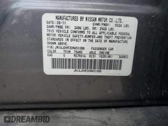 ✅ 2012 Infiniti EX Journey • VIN: JN1AJ0HR3CM451086 • Lot: 45428645. Listed on Copart with 170,555 mi. Free auction sales archive from the USA and detailed vehicle history report at DreamBid. Image 14.