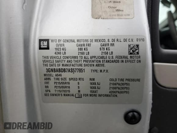 ✅ 2010 Chevrolet HHR 1LT • VIN: 3GNBABDB7AS577851 • Lot: 41611885. Listed on Copart with 97,422 mi. Free auction sales archive from the USA and detailed vehicle history report at DreamBid. Image 13.