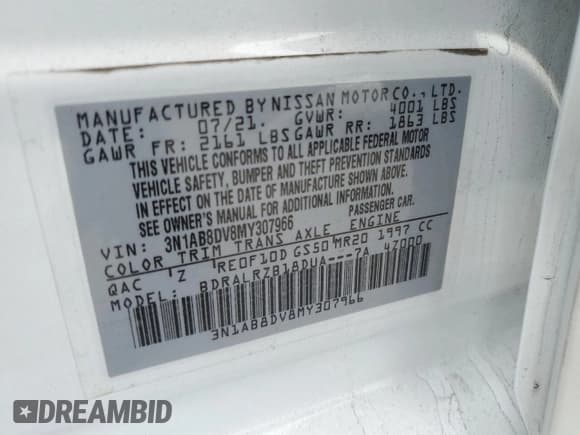 ✅ 2021 Nissan Sentra SR • VIN: 3N1AB8DV8MY307966 • Лот: 81255515. Опубликован ранее на Copart с пробегом 52 826 миль. Бесплатный доступ к архиву аукционных продаж из США и подробный отчёт об истории автомобиля на DreamBid. Изображение 13.