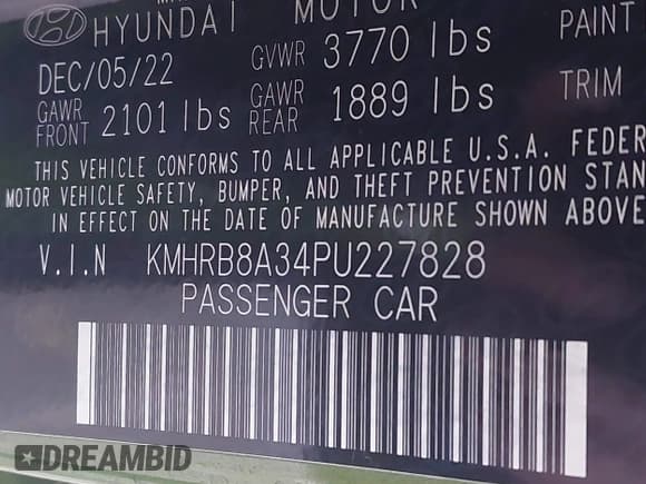 ✅ 2023 Hyundai Venue SE • VIN: KMHRB8A34PU227828 • Lot: 41178215. Listed on IAAI with 7,731 mi. Free auction sales archive from the USA and detailed vehicle history report at DreamBid. Image 9.