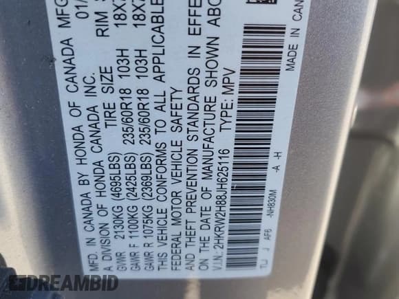 ✅ 2018 Honda CR-V EX-L • VIN: 2HKRW2H88JH625116 • Lot: 91195335. Wystawiony na Copart z przebiegiem 68 602 mil. Bezpłatny archiwum sprzedaży aukcyjnych z USA i szczegółowy raport historii pojazdu na DreamBid. Zdjęcie 14.