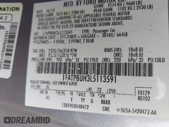 ✅ 2020 Ford Mustang EcoBoost Premium • VIN: 1FATP8UH3L5113591 • Lot: 43277727. Wystawiony na IAAI z przebiegiem 203 564 mil. Bezpłatny archiwum sprzedaży aukcyjnych z USA i szczegółowy raport historii pojazdu na DreamBid. Zdjęcie 9.