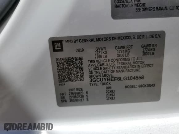 ✅ 2020 Chevrolet Silverado 1500 Custom • VIN: 3GCUYBEF6LG104558 • Lot: 70429965. Listed on Copart with 101,613 mi. Free auction sales archive from the USA and detailed vehicle history report at DreamBid. Image 12.