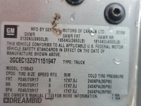 ✅ 2007 Chevrolet Silverado 1500 LT2 • VIN: 2GCEC13Z971151947 • Lot: 53645575. Listed on Copart with 168,049 mi. Free auction sales archive from the USA and detailed vehicle history report at DreamBid. Image 12.