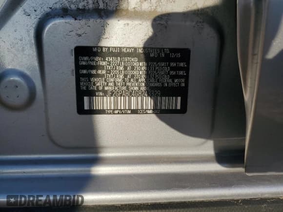 ✅ 2016 Subaru Crosstrek Premium • VIN: JF2GPABC4G8243329 • Lot: 91862395. Listed on Copart with 188,835 mi. Free auction sales archive from the USA and detailed vehicle history report at DreamBid. Image 13.