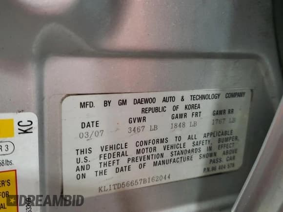 ✅ 2007 Chevrolet Aveo LS • VIN: KL1TD56657B162044 • Lot: 49995865. Wystawiony na Copart z przebiegiem 124 610 mil. Bezpłatny archiwum sprzedaży aukcyjnych z USA i szczegółowy raport historii pojazdu na DreamBid. Zdjęcie 13.