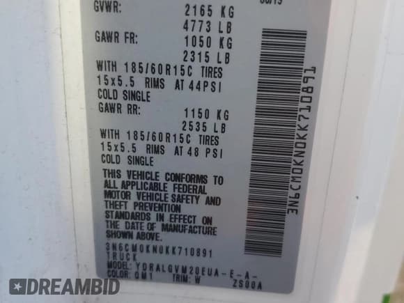 ✅ 2019 Nissan NV200 S • VIN: 3N6CM0KN0KK710891 • Lot: 84558735. Listed on Copart with 150,589 mi. Free auction sales archive from the USA and detailed vehicle history report at DreamBid. Image 12.