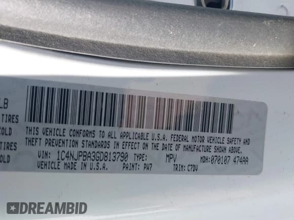 ✅ 2016 Jeep Patriot Sport SE • VIN: 1C4NJPBA3GD813790 • Lot: 42012750. Listed on IAAI with 99,399 mi. Free auction sales archive from the USA and detailed vehicle history report at DreamBid. Image 9.