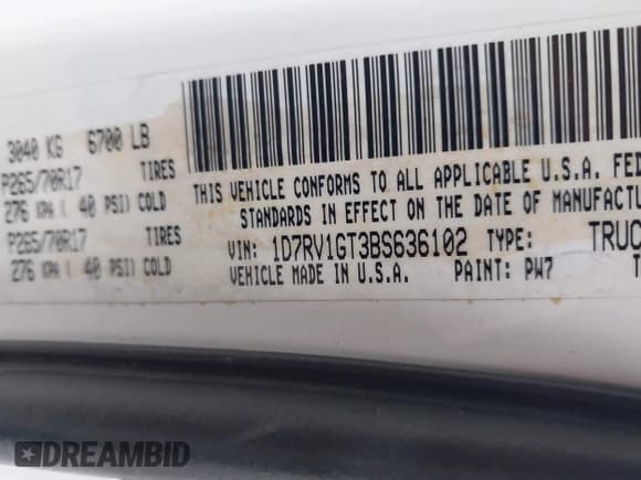 ✅ 2011 Ram 1500 ST • VIN: 1D7RV1GT3BS636102 • Lot: 43871910. Listed on IAAI with 140,865 mi. Free auction sales archive from the USA and detailed vehicle history report at DreamBid. Image 9.