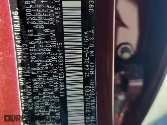 ✅ 2014 Toyota Avalon XLE Touring • VIN: 4T1BK1EB8EU084115 • Lot: 91681925. Listed on Copart with 65,689 mi. Free auction sales archive from the USA and detailed vehicle history report at DreamBid. Image 12.