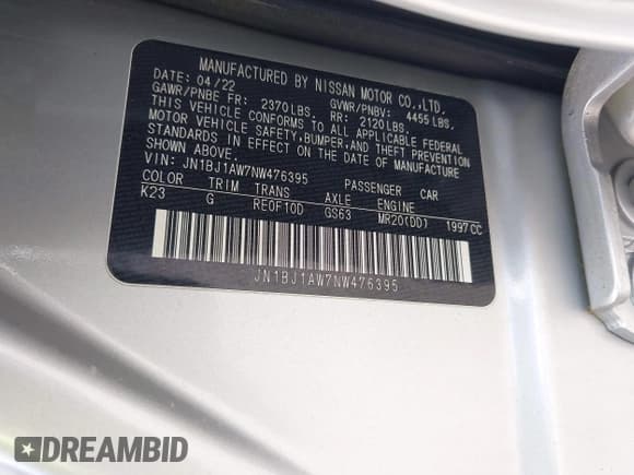 ✅ 2022 Nissan Rogue S • VIN: JN1BJ1AW7NW476395 • Lot: 42274811. Listed on IAAI with 53,165 mi. Free auction sales archive from the USA and detailed vehicle history report at DreamBid. Image 9.