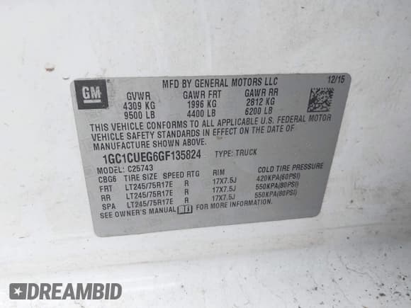 ✅ 2016 Chevrolet Silverado 2500HD Work Truck • VIN: 1GC1CUEG6GF135824 • Lot: 41037016. Listed on IAAI with 239,295 mi. Free auction sales archive from the USA and detailed vehicle history report at DreamBid. Image 9.