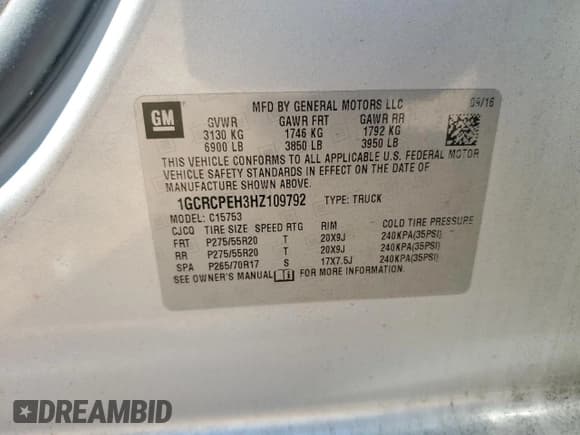 ✅ 2017 Chevrolet Silverado 1500 Custom • VIN: 1GCRCPEH3HZ109792 • Lot: 62691605. Wystawiony na Copart z przebiegiem 85 100 mil. Bezpłatny archiwum sprzedaży aukcyjnych z USA i szczegółowy raport historii pojazdu na DreamBid. Zdjęcie 12.