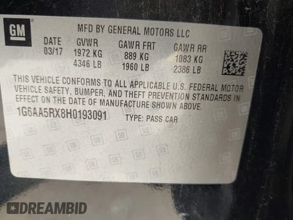 ✅ 2017 Cadillac ATS RWD • VIN: 1G6AA5RX8H0193091 • Lot: 43117859. Listed on IAAI with 96,464 mi. Free auction sales archive from the USA and detailed vehicle history report at DreamBid. Image 9.