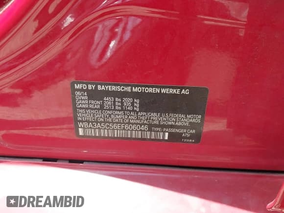 ✅ 2014 BMW 3 Series 328i • VIN: WBA3A5C56EF606046 • Lot: 42861799. Listed on IAAI with 92,687 mi. Free auction sales archive from the USA and detailed vehicle history report at DreamBid. Image 9.