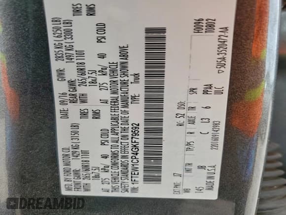 ✅ 2016 Ford F-150 XLT • VIN: 1FTEW1CP4GKF79592 • Lot: 93972435. Listed on Copart with 270,471 mi. Free auction sales archive from the USA and detailed vehicle history report at DreamBid. Image 12.