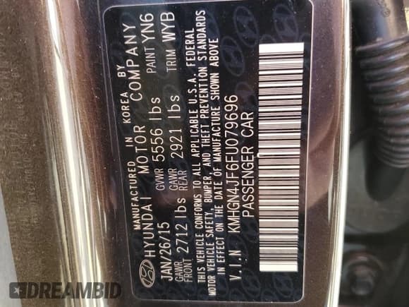 ✅ 2015 Hyundai Genesis 5.0L • VIN: KMHGN4JF6FU079696 • Lot: 83316044. Wystawiony na Copart z przebiegiem 105 767 mil. Bezpłatny archiwum sprzedaży aukcyjnych z USA i szczegółowy raport historii pojazdu na DreamBid. Zdjęcie 12.