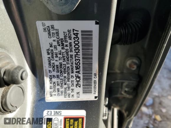 ✅ 2007 Honda Civic LX • VIN: 2HGFA16537H300347 • Лот: 91843695. Опубликован ранее на Copart с пробегом 272 789 миль. Бесплатный доступ к архиву аукционных продаж из США и подробный отчёт об истории автомобиля на DreamBid. Изображение 12.