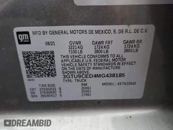 ✅ 2021 GMC Sierra 1500 Elevation • VIN: 3GTU9CED4MG438185 • Lot: 86100955. Wystawiony na Copart z przebiegiem 61 818 mil. Bezpłatny archiwum sprzedaży aukcyjnych z USA i szczegółowy raport historii pojazdu na DreamBid. Zdjęcie 13.