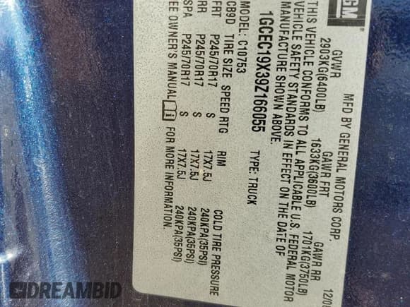 ✅ 2009 Chevrolet Silverado 1500 Work Truck • VIN: 1GCEC19X39Z166055 • Lot: 69466085. Wystawiony na Copart z przebiegiem 163 235 mil. Bezpłatny archiwum sprzedaży aukcyjnych z USA i szczegółowy raport historii pojazdu na DreamBid. Zdjęcie 12.