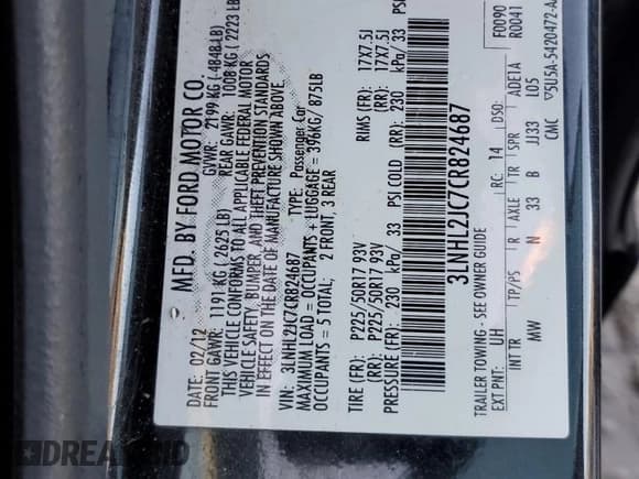 ✅ 2012 Lincoln MKZ • VIN: 3LNHL2JC7CR824687 • Lot: 45628275. Wystawiony na Copart z przebiegiem 208 032 mil. Bezpłatny archiwum sprzedaży aukcyjnych z USA i szczegółowy raport historii pojazdu na DreamBid. Zdjęcie 12.