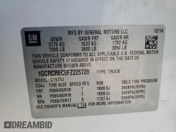 ✅ 2015 Chevrolet Silverado 1500 LT • VIN: 1GCRCREC8FZ225728 • Лот: 58742255. Опубликован ранее на Copart с пробегом 129 924 миль. Бесплатный доступ к архиву аукционных продаж из США и подробный отчёт об истории автомобиля на DreamBid. Изображение 12.