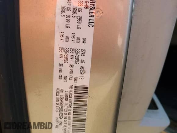 2008 Dodge Grand Caravan SXT with VIN 1D8HN54P98B189564, listed as a Copart auction lot 81112745 with 200,557 mi miles and Salvage title. Bid and sale history available at DreamBid. Image 13.